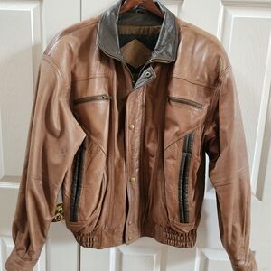 Men's Weekends Brown Leather Bomber Jacket